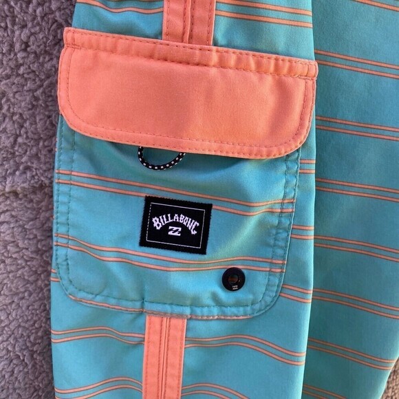 Billabong Recycler 73 Pro Orange Teal Striped Board Shorts Size 25 - Picture 6 of 10